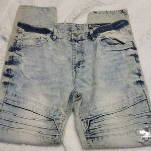 Southpole Skinny Jeans Mens 38x32 Light Wash Moto Stacked Stretch Denim